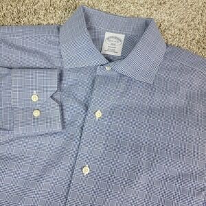 Brooks Brothers Regent Mens 15.5-4/5 Blue Houndstooth Plaid Button Up LS